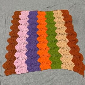 Handmade Crochet Ripple Afghan Blanket Multicolored Wavy Boho‎ Cozy
